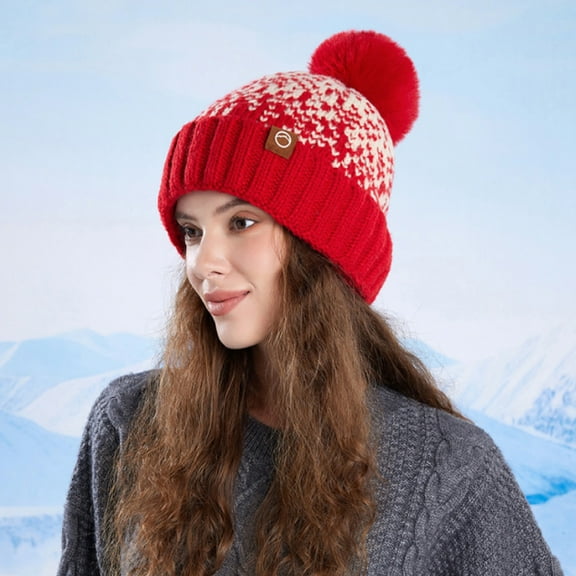 Ynynloco Womens Fashion Winter Knitted Beanie Hat,Warm Fleece Lined Soft Chunky Trendy Ski Cap with Cute Pom Pom