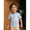 thumbnail image 3 of Cenuakty 3M-4T Toddler Baby Boys Summer T-Shirts Striped Half Button Up Crew Neck Short Sleeve Casual Tops, 3 of 8