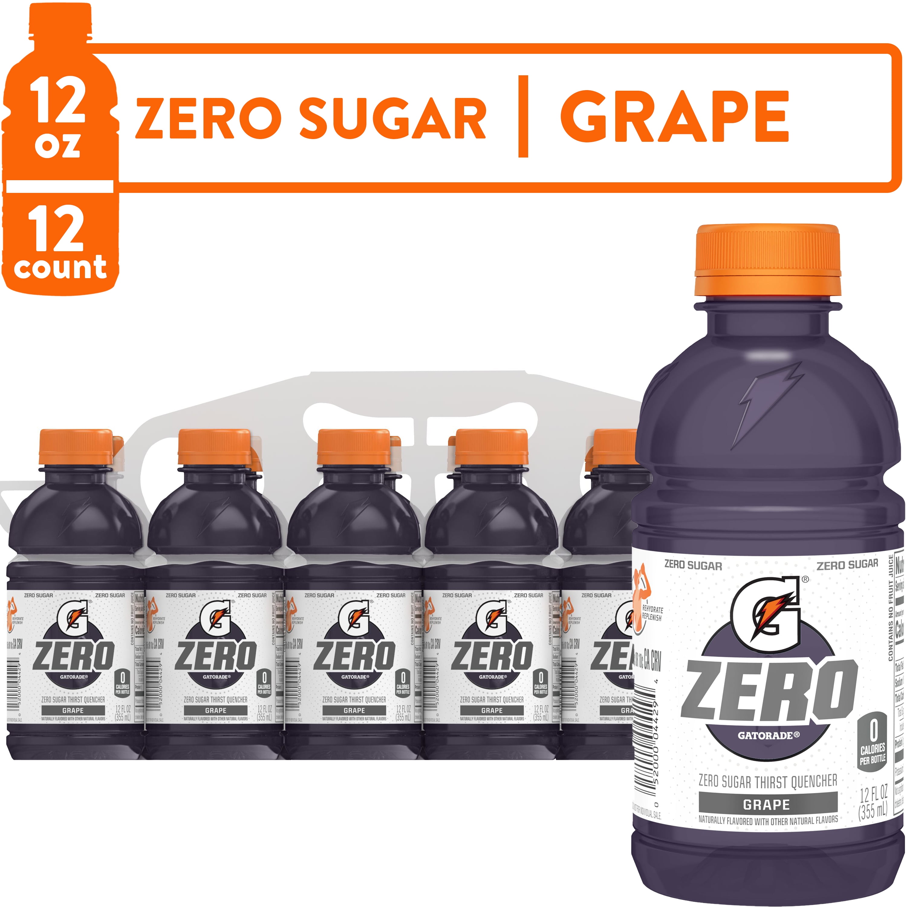 Gatorade G Zero Sugar Grape Thirst Quencher Sports Drink, 12 oz, 12 Pack Bottles