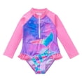 thumbnail image 6 of sususu Girl Bathing Suit Girls Long Sleeve Sun Protective Swimwear Scale Print Rash Guard and Swim Shorts Set for Hot Weather Pink 7-8 Years, 6 of 7