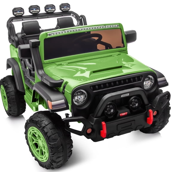 Hikiddo 2-Seater 24V Kids Ride-on-Car, 400W Electric Ride on Toy Car w/Remote, Bluetooth & LED Lights - Green