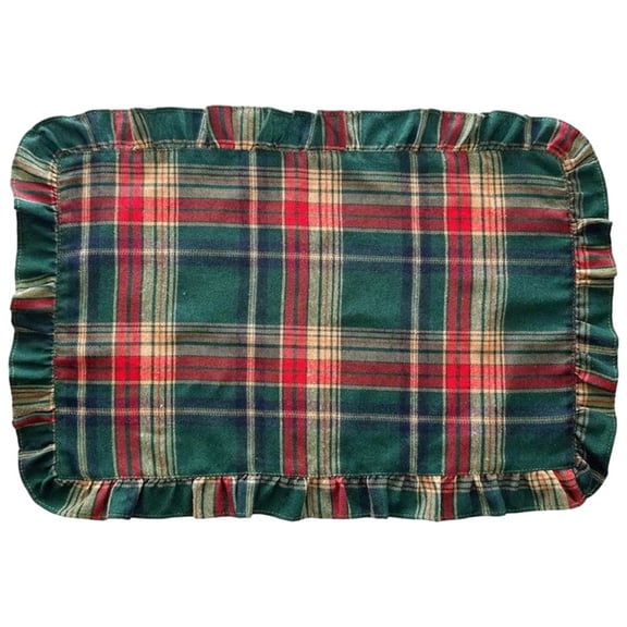 Red Green Buffalo Plaid Placemats Christmas New Year Holiday Table Decoration Ruffled Table Mats for Party Home Kitchen Dining Table Decor
