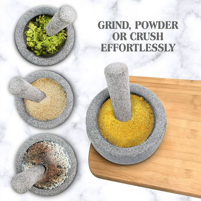 Velaze Granite Mortar and Pestle Set, 6.5 inch Pestle and 19.5 oz  Mortar,Natural Unpolished, Non Porous Spice Grinder, Small Bowl for Kitchen  Spices