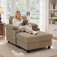 thumbnail image 3 of Lunale Accent Chair with Storage Ottoman & Adjustable Backrest, Chaise Lounge Chair Indoor with USB, Living Room Reading Armchair, Camel, 3 of 10