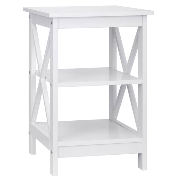 AIZYT 3-Tier End Table with Storage Shelves Versatile X-Design Sofa Side Table for Living Room Bedroom Apartment Small Space, White