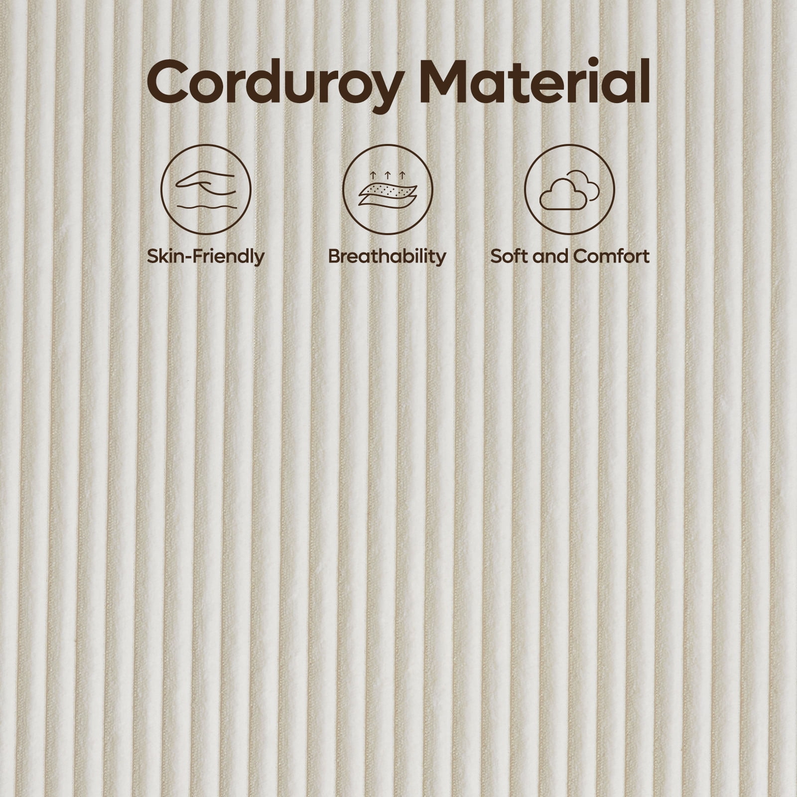 Bestier Corduroy Upholstered King Bed Frame with Adjustable Headboard, Platform Bed Frame with LED Light, Solid Wood Slats, No Box Spring Needed, Off White