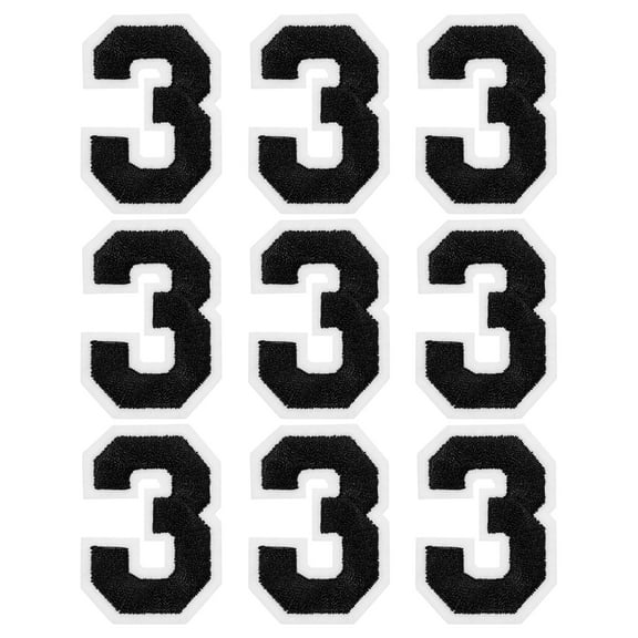 Uxcell Iron on Number Patches 2" Number 3 Embroidered Patch (Black, Pack of 9)