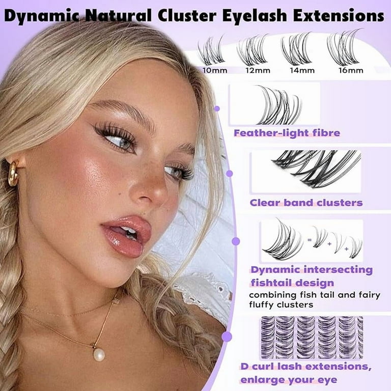 Lash Clusters Kit Wispy Eyelash Clusters Lashes Natural DIY Lash Extension Kit 10-16mm Cluster Eyelash Extensions Kit 300pcs C Curl Individual Lashes Cluster Eyelash (No Tweezers)