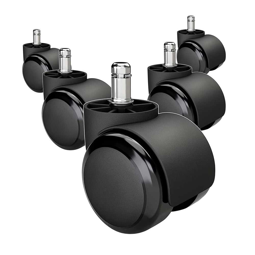 AccessBuy Set Of 5 Office Chair Caster Wheels - 2 Inch Universal Replacement Wheels For Hard Floors (Black)