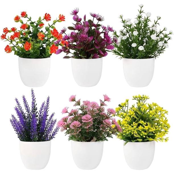 6 Pcs Plantas Artificiales, Flores Artificiales, Plantas Artificiales Decorativas, Plantas en Macetas para Decoración del Hogar, Interior, Oficina, Escritorio, Habitación, Granja, Multicolor