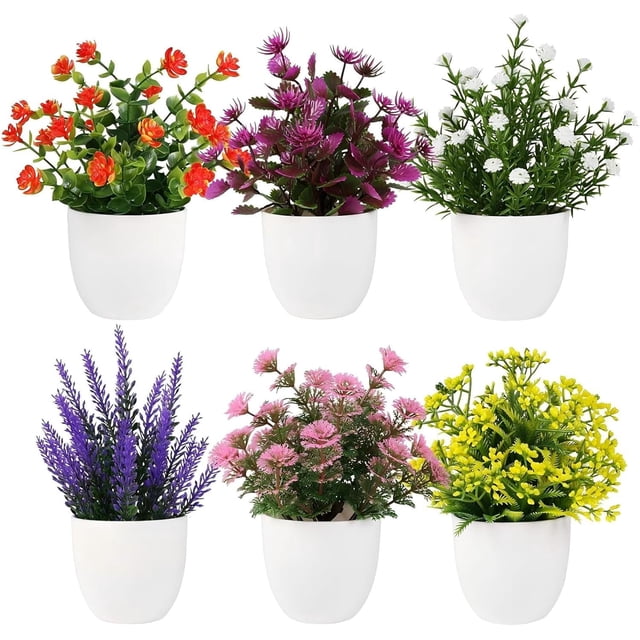 6 Pcs Plantas Artificiales, Flores Artificiales, Plantas Artificiales Decorativas, Plantas en Macetas para Decoración del Hogar, Interior, Oficina, Escritorio, Habitación, Granja, Multicolor