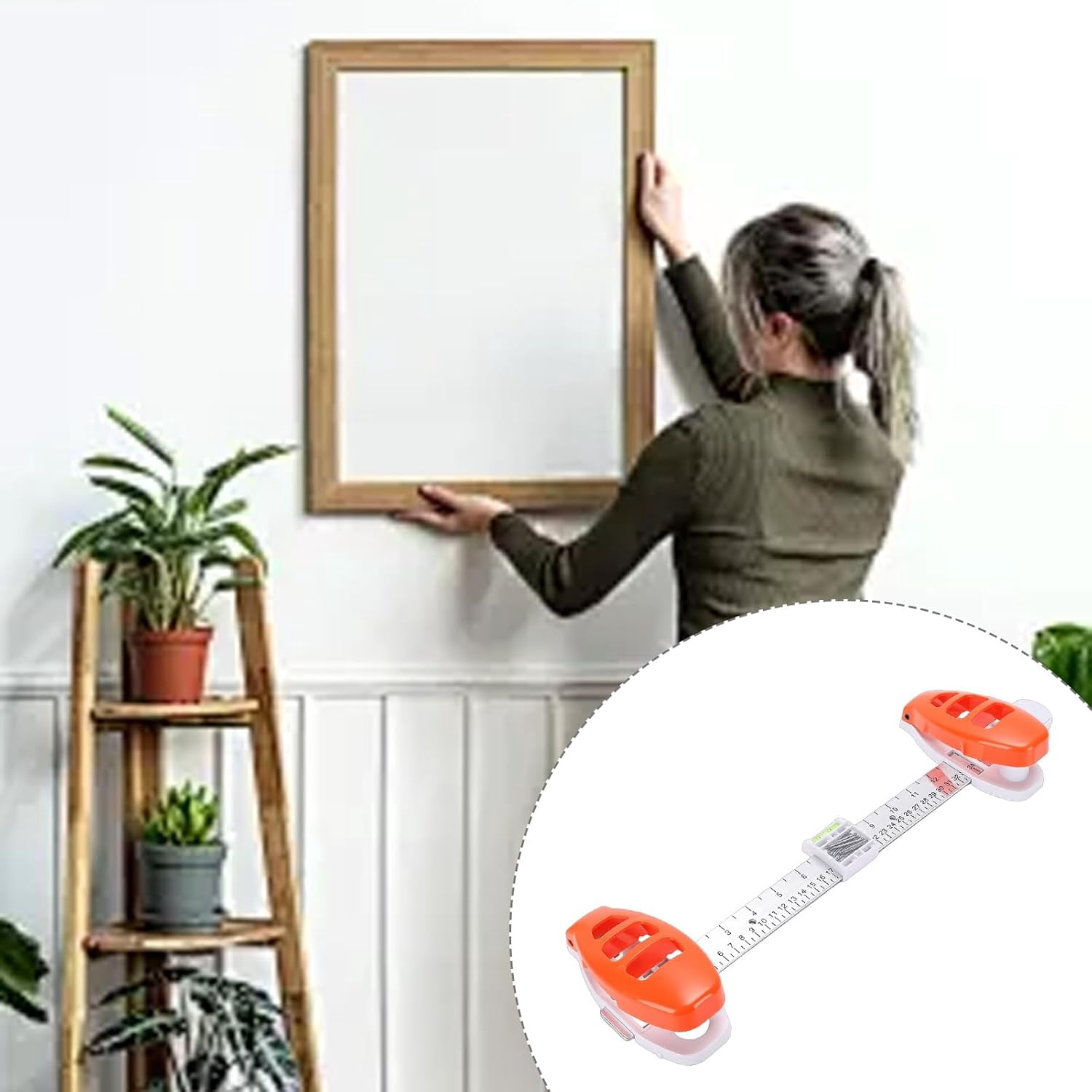 Picture Hanging Tool with Built-in Level for Photo Frames, ABS Frame Hanger Ruler for Wall Decor