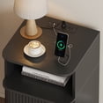 thumbnail image 5 of Mid Century Modern Bedside Table,Wood Nightstand with Power Outlet,Fluted Night Stand with Sliding Doors,Curved Round Edge Side Table with Storage Cabinet for Bedroom,Living Room(1PC), 5 of 8