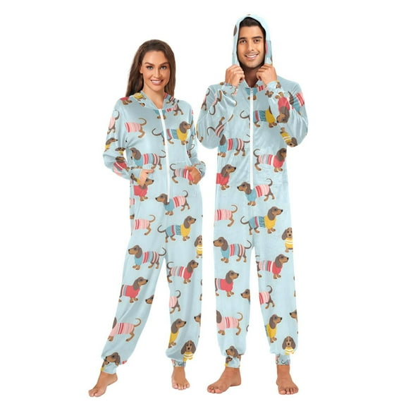 joogoo Happy Dachshund Dogs Unisex Adults Onesies Pajamas Jumpsuits L