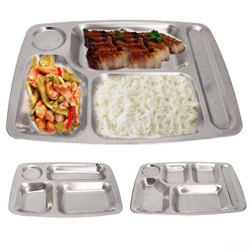 Details about   Stainless Steel Divided Dinner Tray Lunch Container Food Plate 4/5/6 Section 