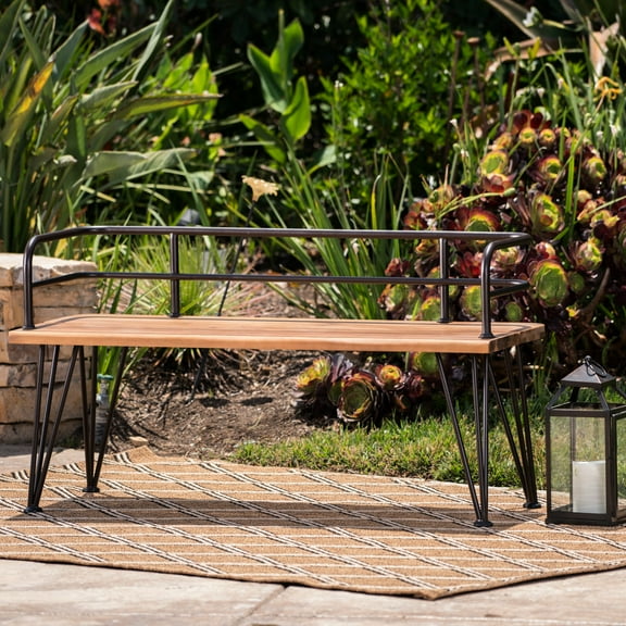 Wood Bench With Rustic Iron Frame - Backyard, 48"x18"x26", 26.16 Lbs Patio Metal Legs Rustic,