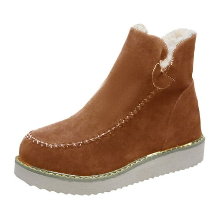 

FRSASU Women Boots Clearance Women Flat Shoes Winter Warm Furry Lining Snow Ankle Boots Winter Shoes