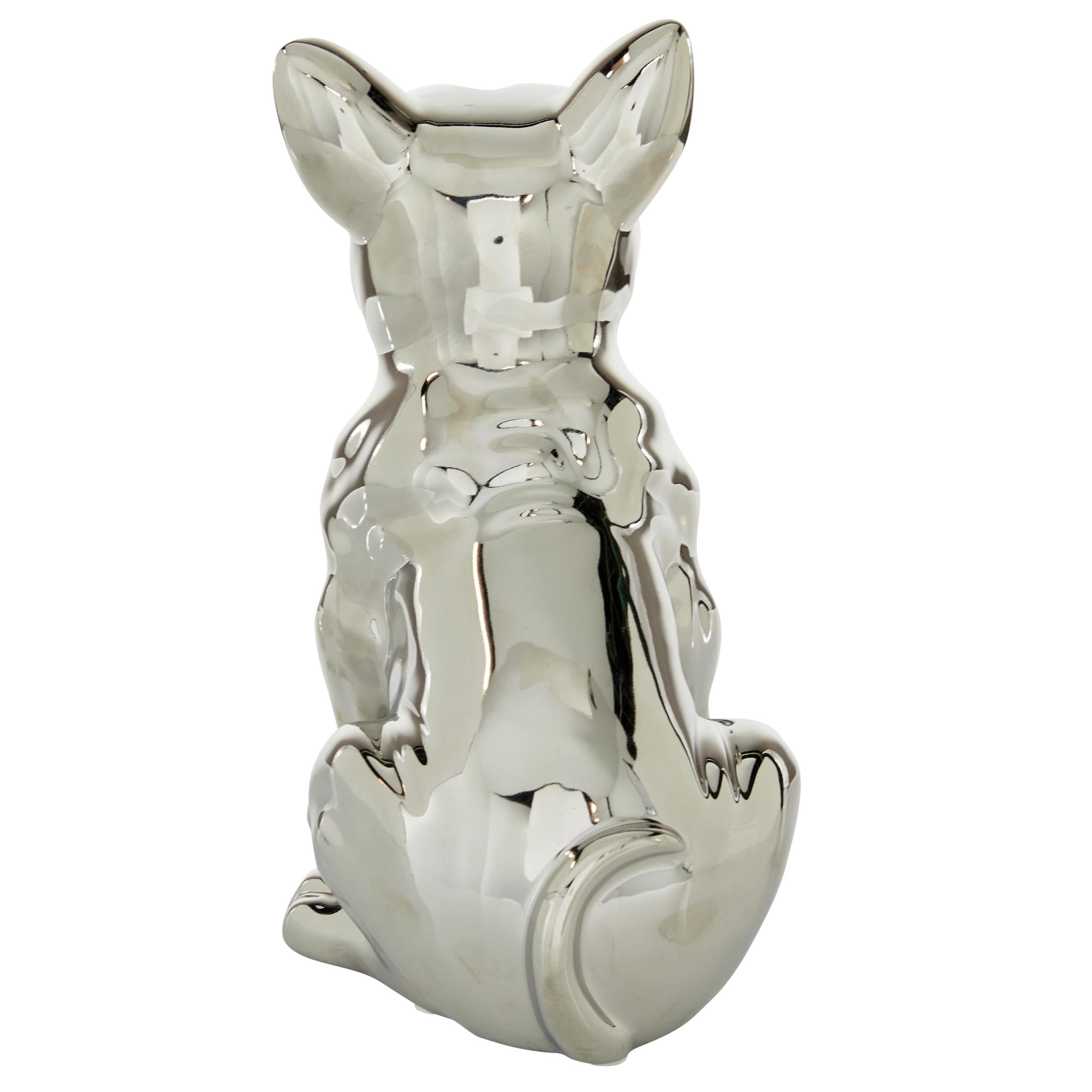 6" x 12" Silver Ceramic Bulldog Sculpture with Sunglasses, by CosmoLiving by Cosmopolitan