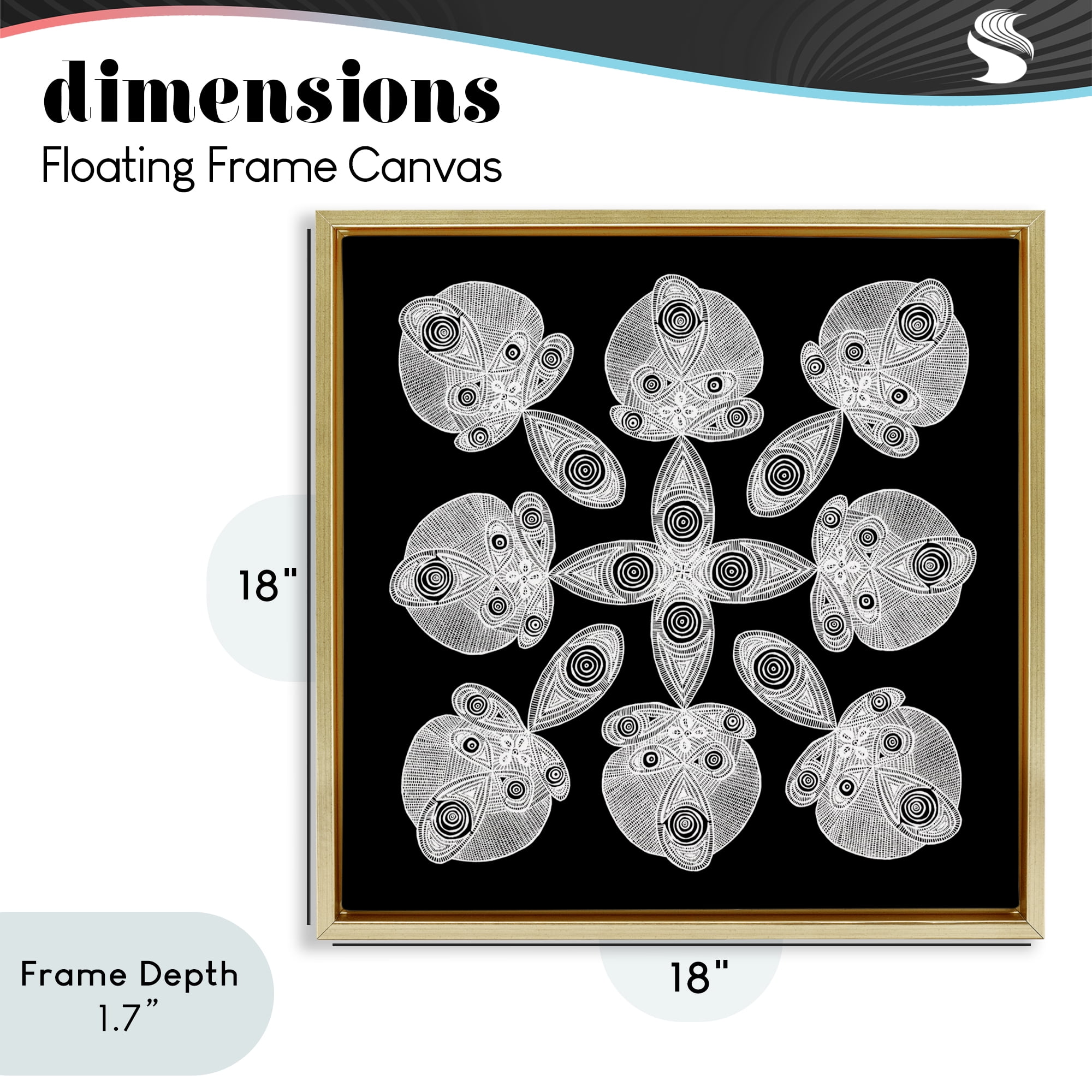 Stupell Industries Fractal Symmetry in Monochrome Gold Framed Floater Canvas Wall Art, design by El Perkin