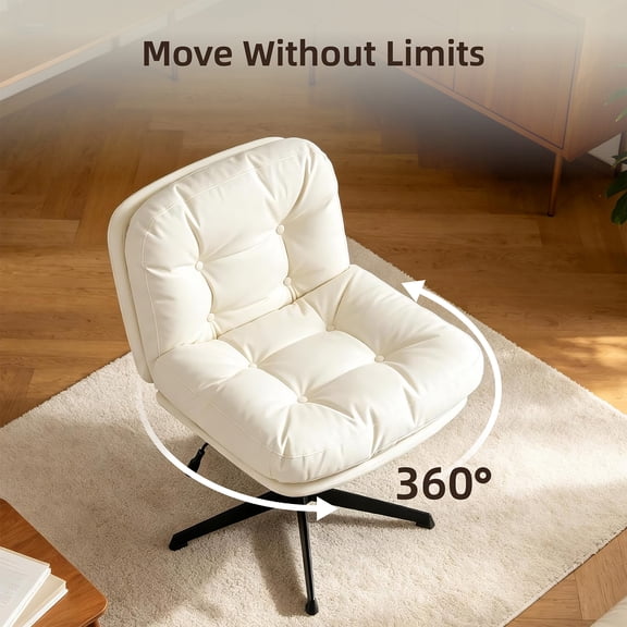 Modern Armless Office Chair with 360° Swivel, Adjustable PU Leather Desk Chair, Upholstered Computer Chair for Home Office and Study