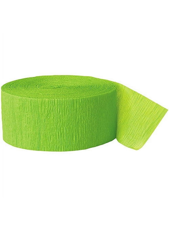 Team Spirit Football School Color Solid 81ft Paper Crepe Party Streamer, Lime Green
