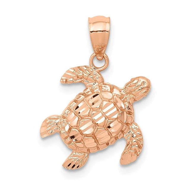 14 x 15 mm 14K Rose Gold Diamond Cut Turtle Pendant