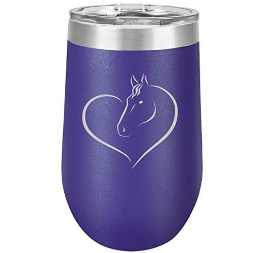 Stemless Wine Tumbler Coffee Travel Mug Glass Double Wall Insulated Heart Horse 