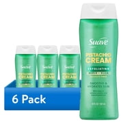 (6 pack) Suave Pistachio Cream Exfoliating Body Wash & Scrub with Glycerin & Vitamin E, Sulfate-Free Hydrating Cleanser for Soft, Smooth Skin, 18 fl oz