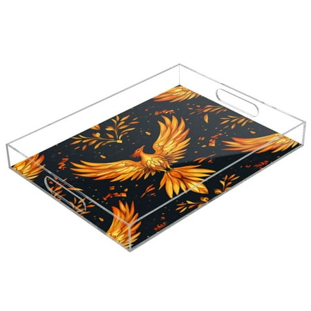 

Acrylic Tray 15.7*11.8*1.9 Inch Transparent Tray Food Tray Tea Cup Tray Serving Trays Cosmetics Storage Kitchen Table Bathroom Sundry Storage Golden Phoenix