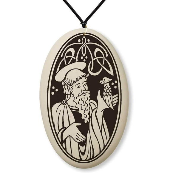 Touchstone Poterie Médaille Saint-Kévin de Glendalough sur Corde Tressée / Patron de Dublin, Irlande, Merles, et Longue Durée, Céramique, Pas type gem