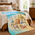 thumbnail image 6 of Colorful Seashells And Sandcastle On Tropical Shore, Soft Flannel Blanket with Detailed Tropical Illustration Print, Housewarming Gift and Home Decor for Bedroom and Living Room, 6 of 7