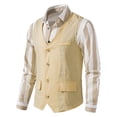 thumbnail image 5 of Vest For Men Qiggri Men Solid Fashion Have Pockets Breasted Stage Costume Vest Tops Blouse Linen Vest, 5 of 9