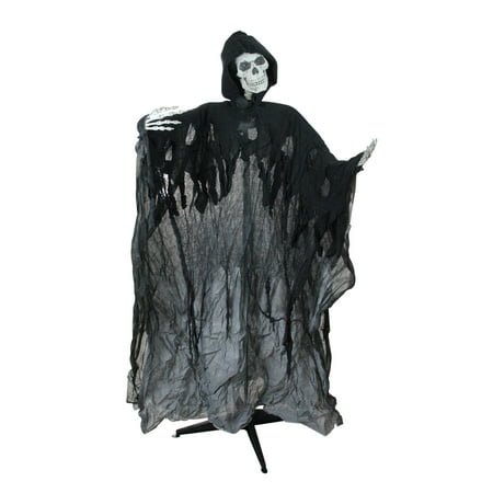 - 5' Pre-Lit and Musical Skeleton Ghost Reaper Standing Halloween Decoration
