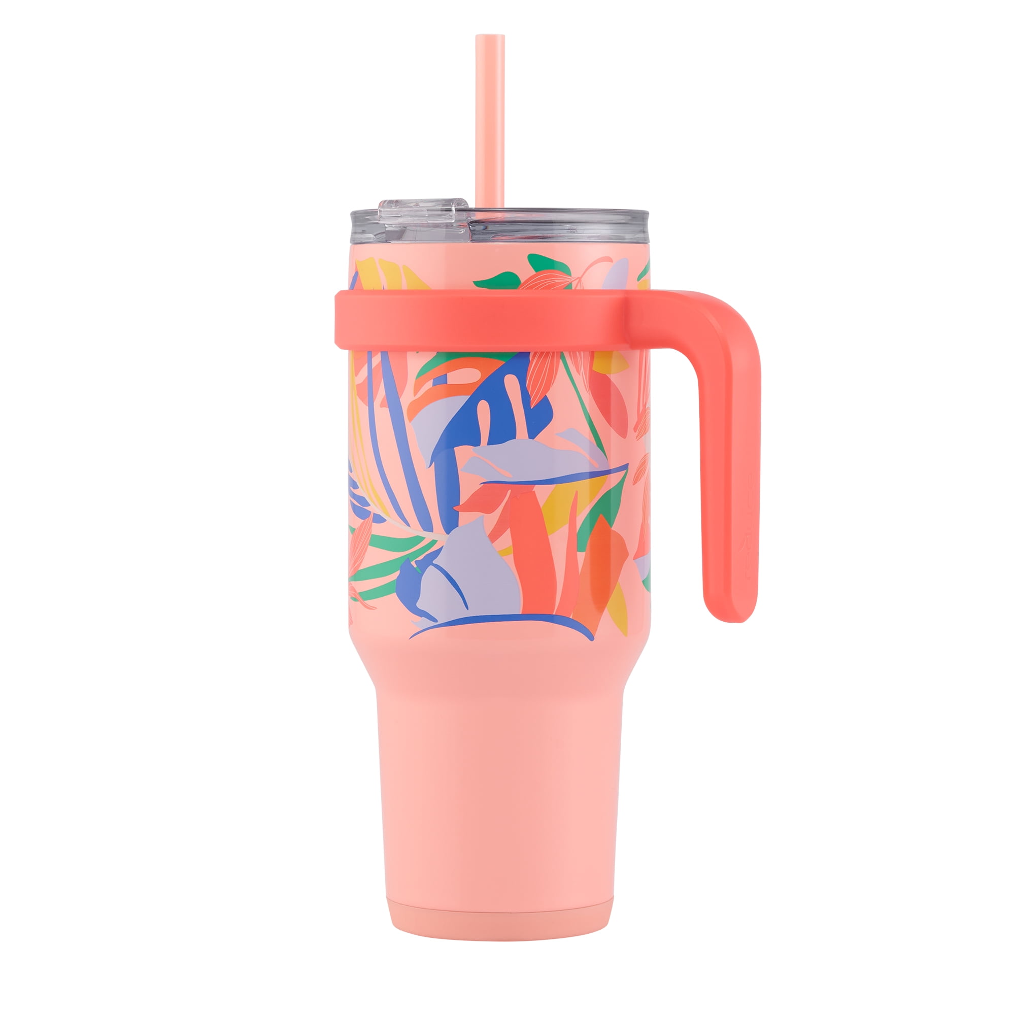 Reduce Slim Cold1 Tumbler - Straw, Lid & Handle. Insulated Stainless Steel 40oz, Peachy Tropics