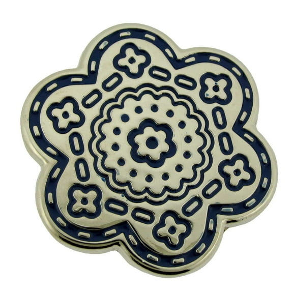 Single Prong Belt Buckle Pin Flower Blue Color 1 1/4" (33 mm) Belts Straps Girly Unisex