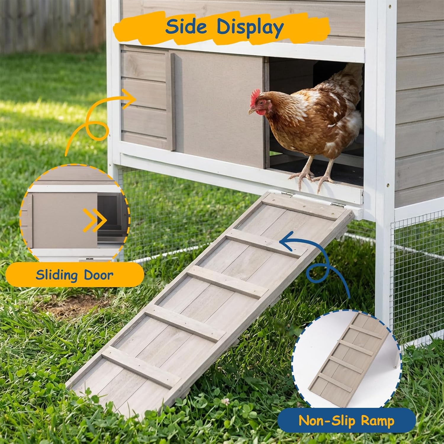 PETSCOSSET Outdoor Wooden Large Chicken Coop for 4–6 Chickens, Elevated 2-Tier Hen House, Backyard Poultry Coop