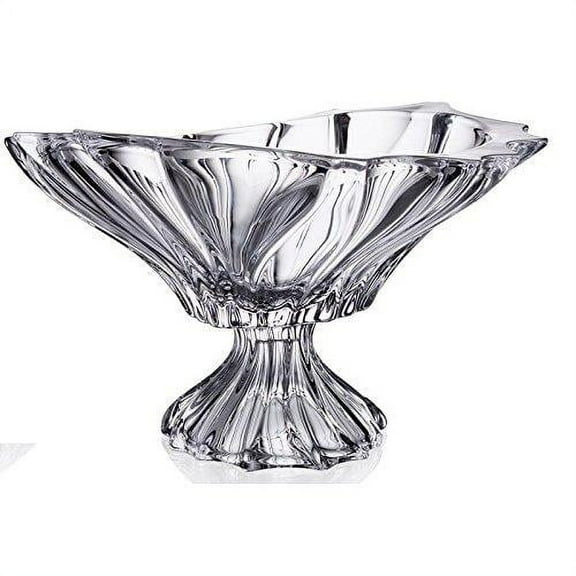 Decorative Crystal Fruit Bowl "Plantica on Stem" 12-in, Clear Elegant Centerpiece Bud