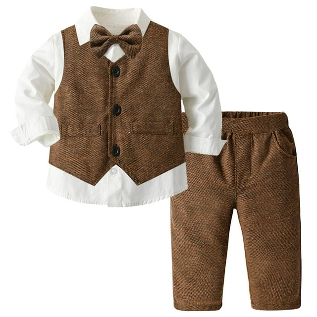 Conjunto de ropa para bebés y niños, chaleco SANGTREE, pantalones, camisa 4-5T, marrón