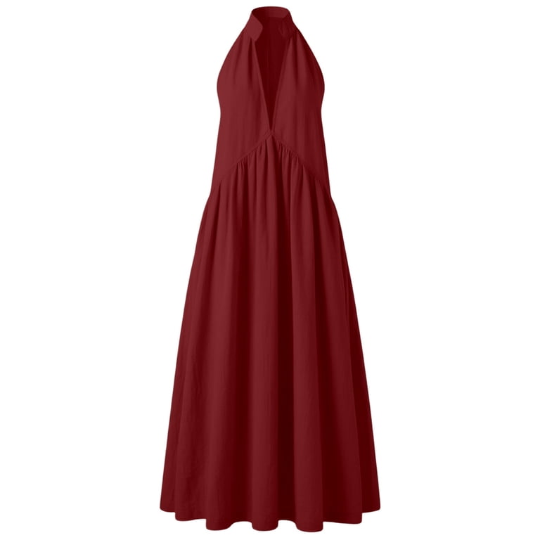 WERYOUNG Elegant Sleeveless Stand Collar Dresses For Women Casual Solid Color Long Beach Dress Holiday Party Stylish Sundresses