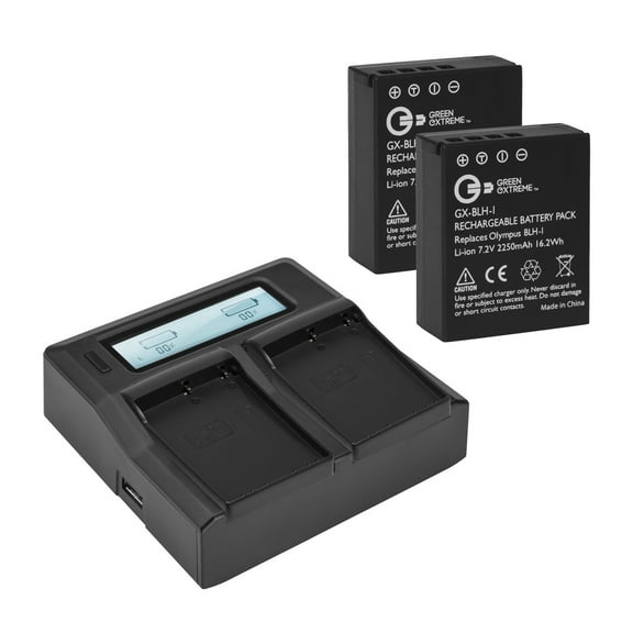 Green Extreme 2x BLH-1 7.2V 2250mAh Li-Ion Batteries, Bundle with GX-CH-2 Dual Smart Charger Base and Smart Charger Plate