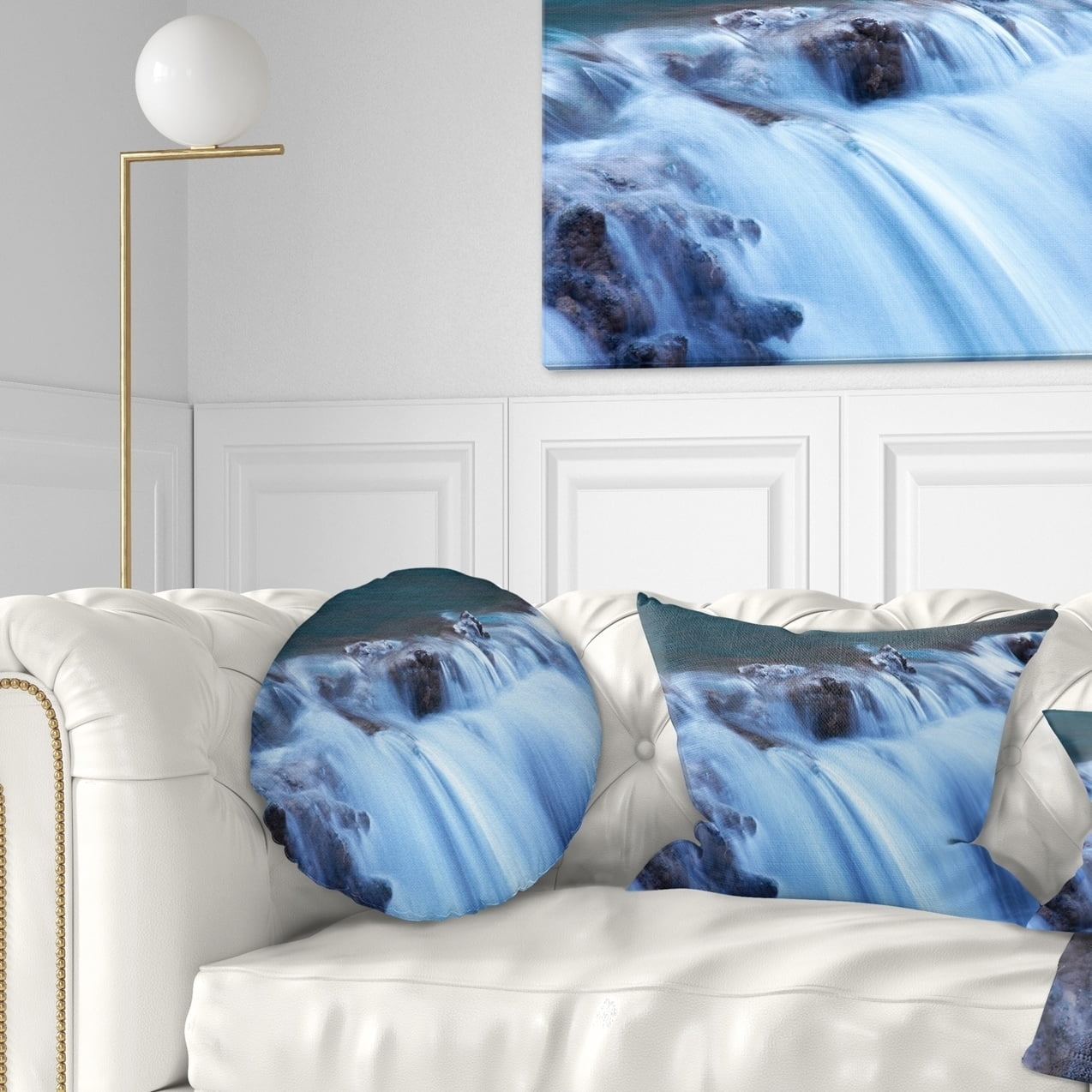 Design Art Designart Fantastic Blue Water Cascade Landscape Printed Throw Pillow Walmart Com Walmart Com