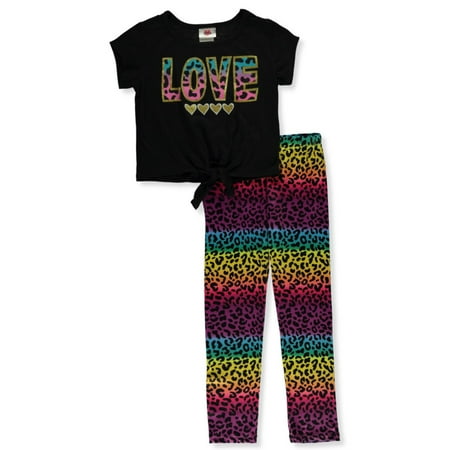 

RMLA Girls 2-Piece Rainbow Leopard Leggings Set Outfit - black 2t (Toddler)