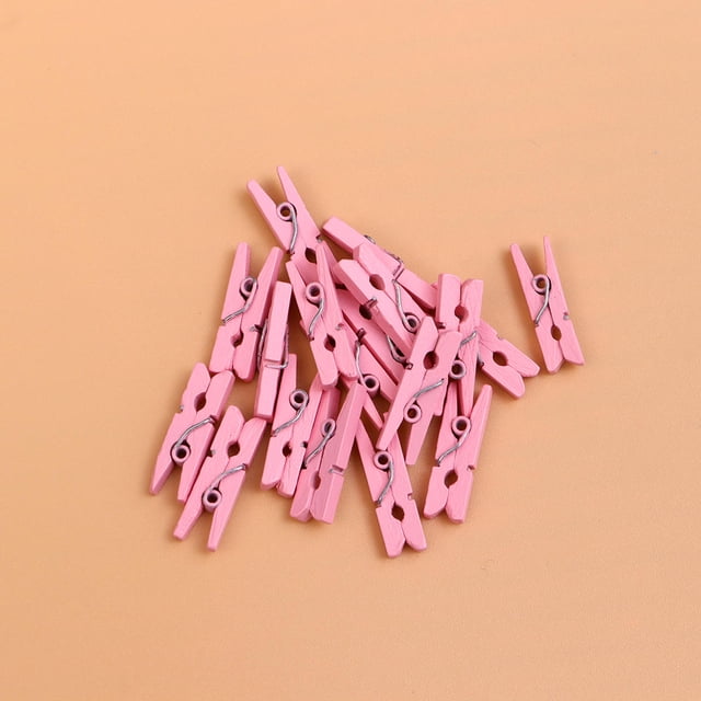 Minkissy 200pcs Photo Hanging Clips for Organizing Pictures Wood Material in Pink
