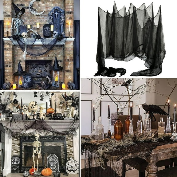Halloween Black Creepy Cloth for Party Decorations, 455" x 85" Giant Scary Black Cloth for Outdoor, Yard, Doorways Entryways Windows Decor