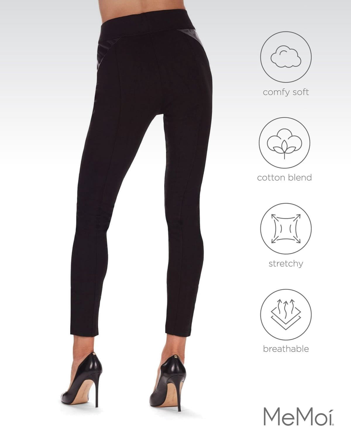 MeMoi Marea Chic Faux Leather Cotton Blend Fashion Leggings - Womens - Female (Medium/Large, Black)