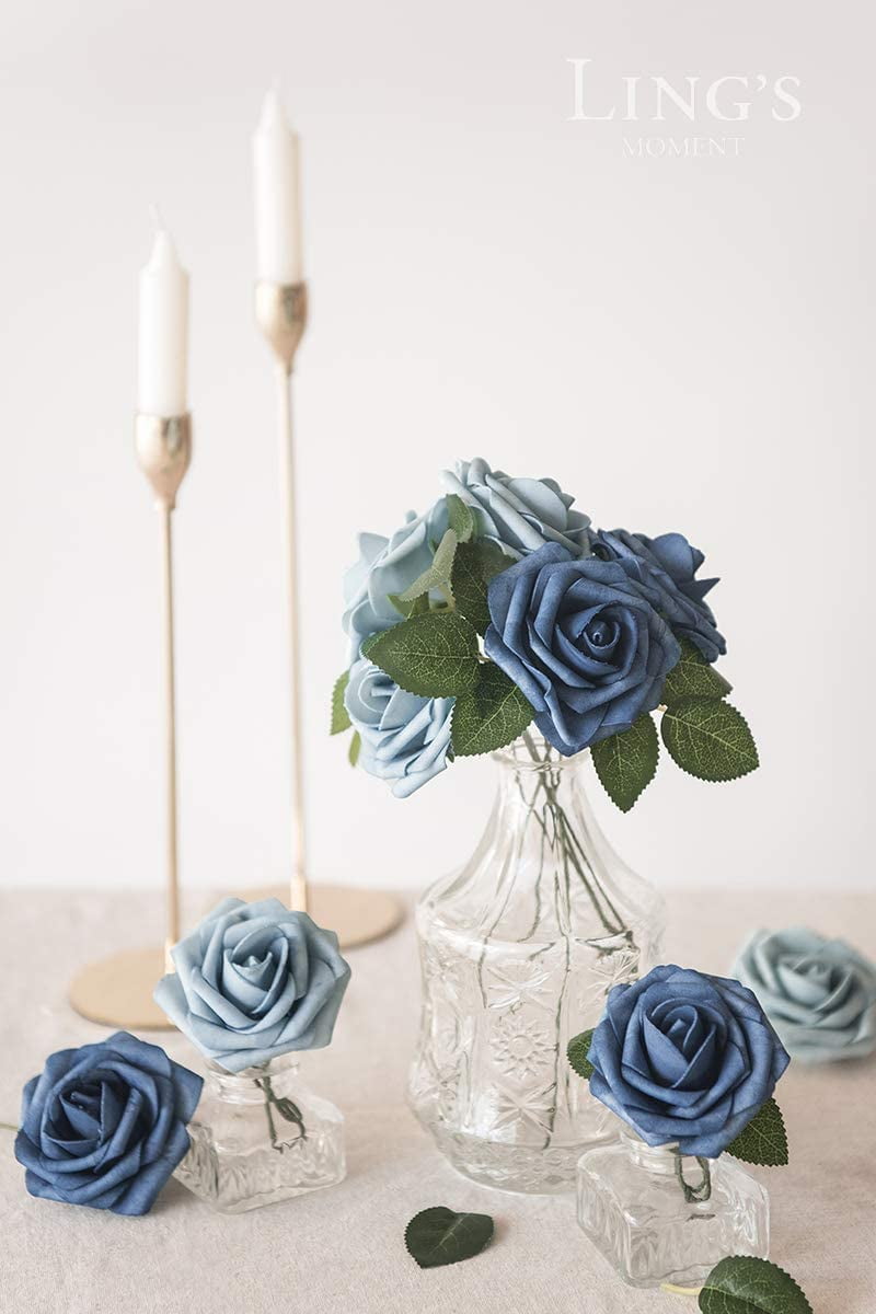 Ling S Moment Roses Artificial Flowers 25pcs Realistic Dusty Blue Fake Roses W Stem For Diy Wedding Bouquets Centerpieces Floral Arrangements Decorations Walmart Com Walmart Com