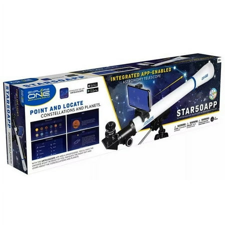 Explore One - 50mm Refractor Telescope with Panhandle Mount and Astronomy App - White