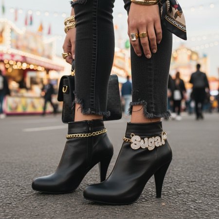 Women’s Gold Boot Chain Bracelet Set – 2PCS SUGAR Charm Shoe Anklet Jewelry Accessory Adjustable Chain Boot Straps for Heels or Ankle Boots BC5