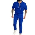 thumbnail image 1 of Conjunto Corto de Hombres 2 Piezas Trajes de Moda Color Sólido Manga Corta Turndown Collar Conjunto, Traje de Ocio con Cordón de Bolsillo, 1 of 4