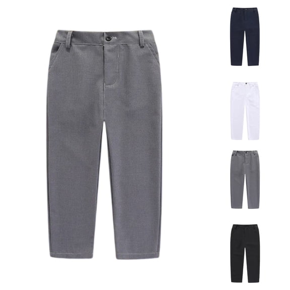 Boys Dress Pants Adjustable Waist Flat Front Pant Wedding School Uniforms Pants White 130